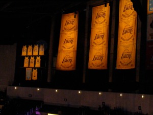 Lakers Championship and Retired Number Banners